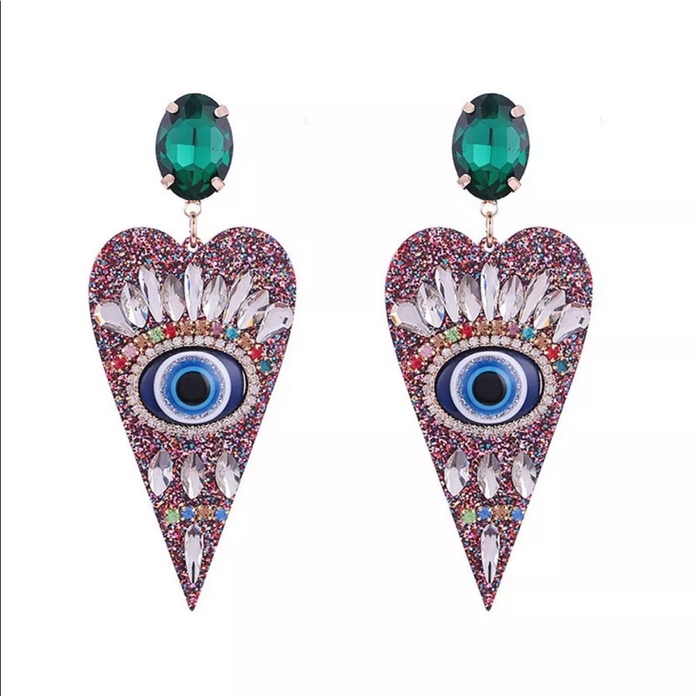 New Trendy Style✨ Boho Crystal Evil Eye Earrings - Picture 2 of 2